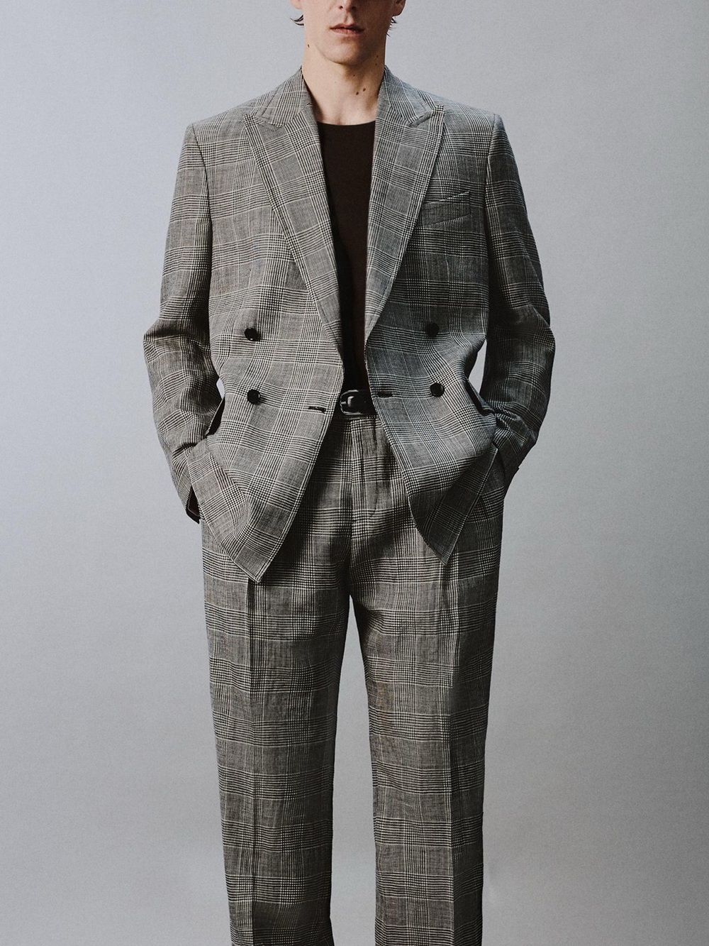Zara Men Plaid Wool- Linen Double-Breasted Blazer Aaron Levine x Zara collab